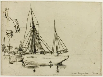 Schets van vissersboten en zeelieden