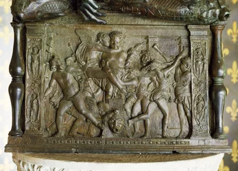 Bacchanaal van putti, laagreliëf op de sokkel van 