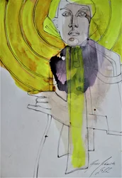Abstracte vrouw, geel
