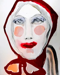 Portret van Red Hood in vetgedrukte letters