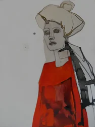 Moderne vrouw in het rood