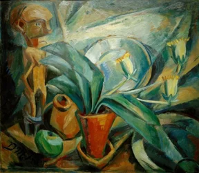 Stilleven met calla en figuur