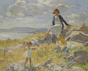 Een dag aan zee (olieverf op paneel)