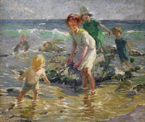 Kinderen op het strand (olieverf op doek)