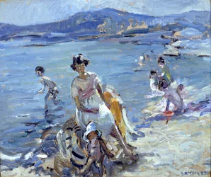 Figuren in bad (olieverf op kaart)