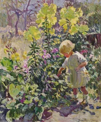 In de tuin (olieverf op doek)