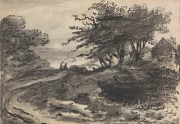 Landschap met bomen en twee figuren