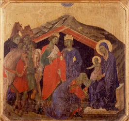 Leven van Christus, de aanbidding van de wijzen. Predella van La Maesta