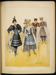 Vier van de dames, in hun badkostuums, op het strand aan de Rivièra