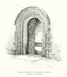 Normandische Deur in het Zuidelijke Transept, St Albans Kathedraal