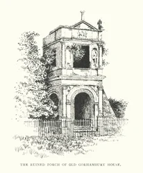 De verwoeste veranda van Old Gorhambury House