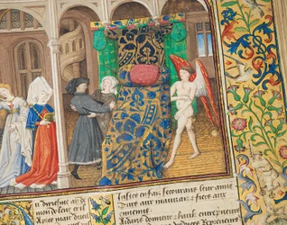 Pagina uit "La Belle Dame Sans Merci" door Alain Chartier, Parijs, begin 15e eeuw