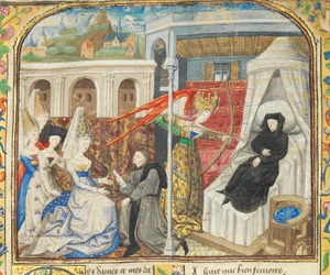 Pagina uit "La Belle Dame Sans Merci" door Alain Chartier, Parijs, begin 15e eeuw