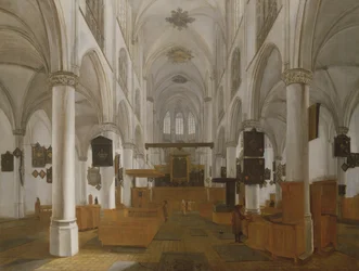 Een interieur van de kerk van St. Gertrud in Bergen Op Zoom, ca. 1650