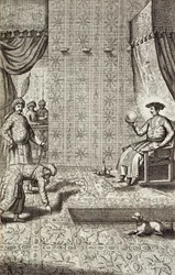 Chinese ambassadeurs bij een Indiase heerser, uit China Illustrated door Athanasius Kircher (1601-80) 1667