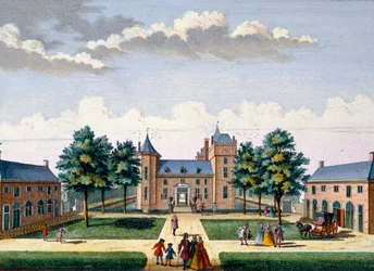 Gevel van Kasteel Assumburg, uit Het Zeganpralent Kennemerlant door Hendrick de Leth en Matthias Brouerius Van Nidek, gepubliceerd ca. 1700-1730
