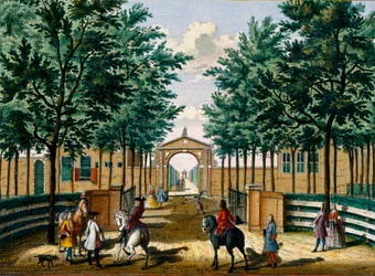 Tuinen van het lustpaleis van Francois van Haringkaspel, uit Het Zeganpralent Kennemerlant door Hendrick de Leth en Matthias Brouerius Van Nidek, gepubliceerd ca. 1700-1730