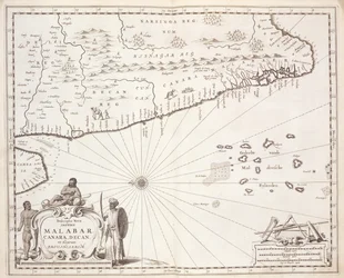 Kaart van de kust van Malabar, Oost-Indië, 1672