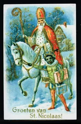 Sinterklaas en een zwarte helper, c.1890, Nederlandse kaart