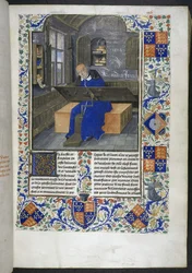 Vertaler aan het werk, uit Facta et dicta memorabilia (of Les Faits et les Dits des Romains), Royal 18 E III, f.24