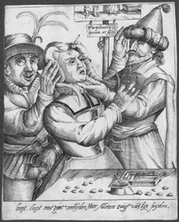 Trepanatie, gegraveerd door H. Weydmans (16e eeuw)