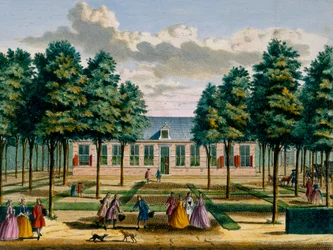 Uitzicht op Huis Jagerlust, uit Het Zeganpralent Kennemerlant door Hendrick de Leth en Matthias Brouerius Van Nidek, gepubliceerd ca. 1700-1730