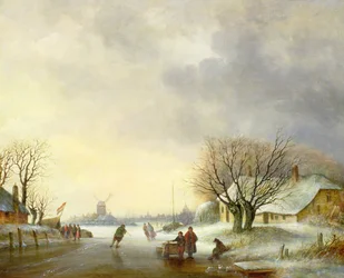 Winterscène met een windmolen