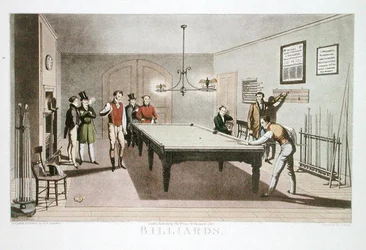 Biljart, gegraveerd door G. Hunt, gepubliceerd 1827