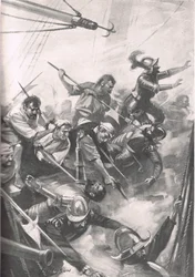 De Engelsen verdrijven de Spanjaarden bij San Juan de Ulua, illustratie uit 