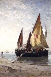 Vissersboten aangemeerd op het strand
