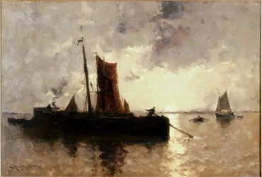 Rivierscène met schepen
