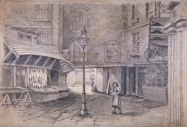 Poelierswinkel in Clare Market, Westminster, Londen, ca. 1850