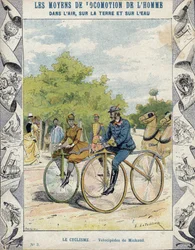 Pierre Michaux en Michaudine velocipedes - Van een beschermhoes voor schoolboeken, eind 19e eeuw - velocipedes a pedale (les michaudines) door Pierre Michaux (1813-1883)