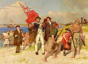 Landing van luitenant James Cook bij Botany Bay, 29 april 1770 (schilderij door E Phillips Fox)