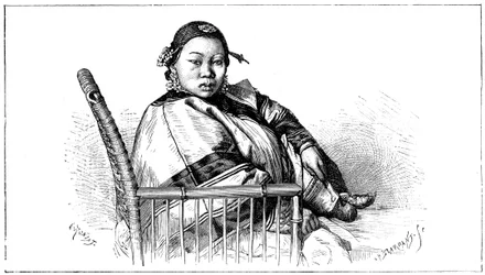 Vrouw met gebonden voeten, China, 19e eeuw