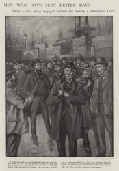 Mannen die betere dagen hebben gezien: tally clerks worden ingehuurd buiten de Surrey Commercial Dock, Londen