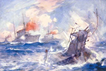 Het zinken van de Duitse onderzeeër U15 door HMS Birmingham