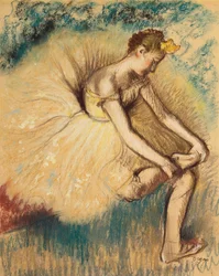 Een danseres die haar schoen aantrekt, 1896
