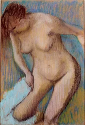 Na het baden. Naakte vrouw die haar rechterdij afdroogt. Pastelschilderij door Edgar Degas (1834-1917) 1866 Rome, Galleria d