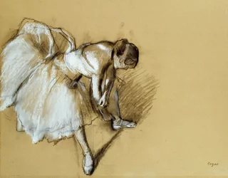Dancer die haar schoen aanpast, ca. 1890