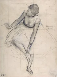 Danseres die haar schoen verstelt (ballerina). Tekening van Edgar Degas (1834-1917). New York. Metropolitan Museum of Art.