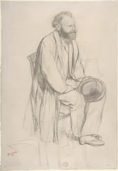 Édouard Manet, zittend, met zijn hoed in de hand