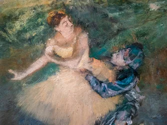 Harlekijn en Colombine (detail). Rond 1895. Olie op hout.