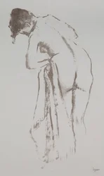 Naakte vrouw met handdoek, staand