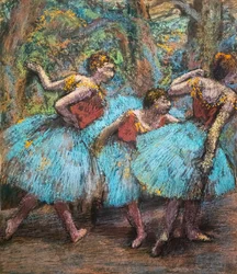 Drie dansers (blauwe rokken, rode korsetten)