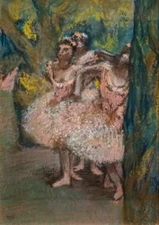 Drie dansers in zalmkleurige rokken. 1904-1906. Pastel op marouflé papier op karton.