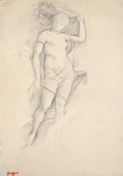 Vrouw, gedeeltelijk gedrapeerd, met een lichte studie van een centaur, rechtsonder, eind 19e eeuw