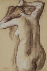 Jonge naakte vrouw die haar haar kamt, ca. 1889-90