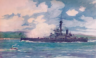 De Braziliaanse Super-Dreadnought Minas Geraes nadert Rio