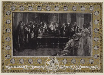 Hare Majesteit de Koningin investeert de Keizer Napoleon III met de Orde van de Kousenband in Windsor Castle, april 1855